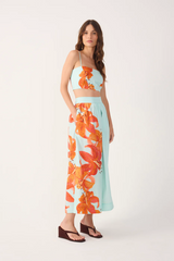 Misty Rose Blue Lily Crop Top and Midi Skirt Outfit Sets