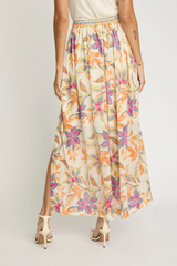 Light Gray Kai Skirt in Stitched Flower Maxi Skirt