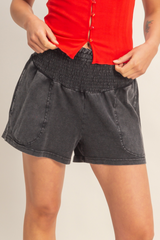 Antique White Vega Smocked Mineral Wash Shorts Short