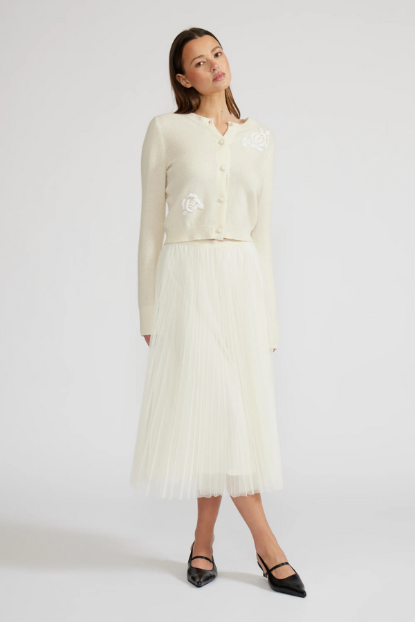 Light Gray Sharlene Pleated Tulle Skirt Midi Skirt
