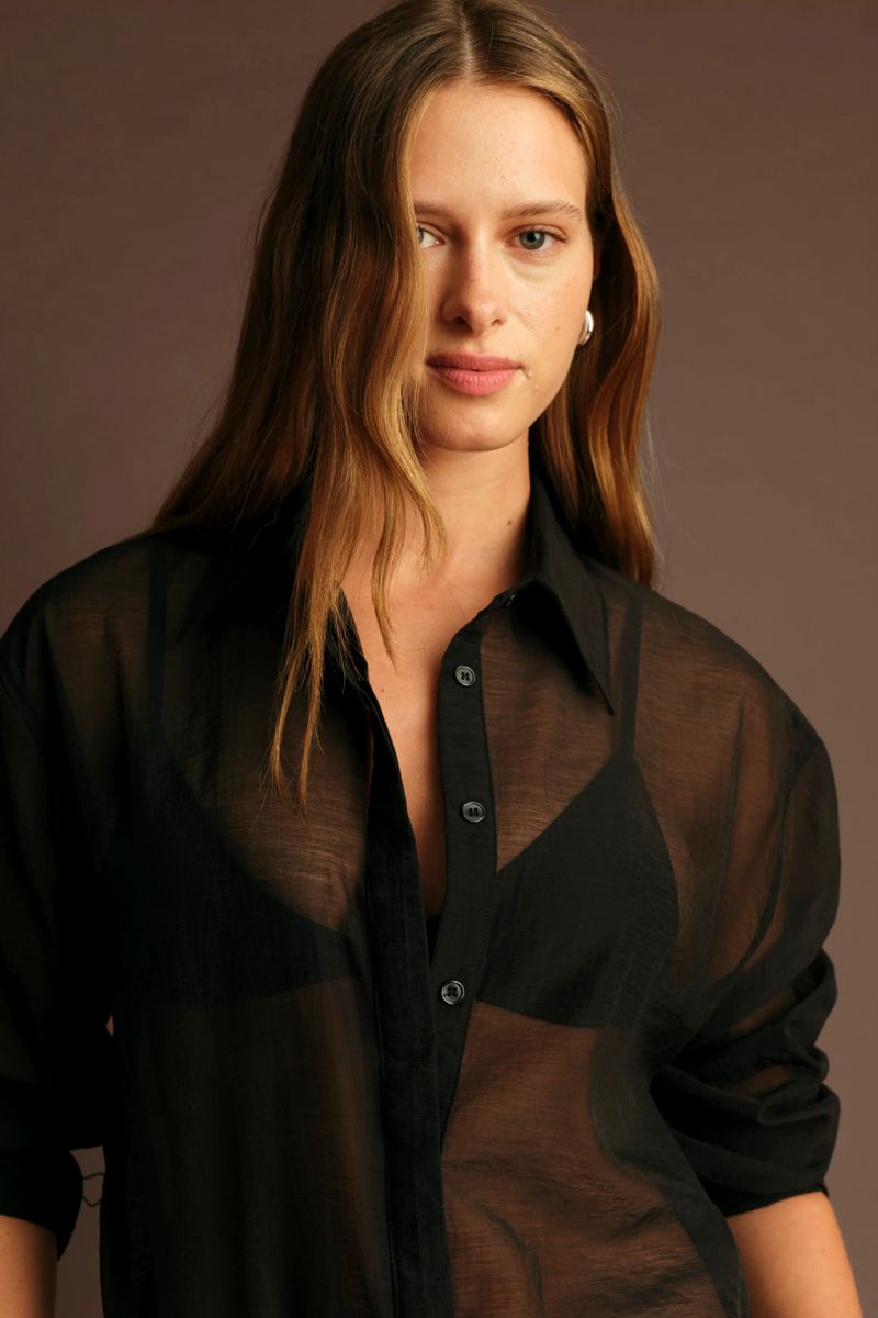 Black Huge Sheer Shirt Shirt