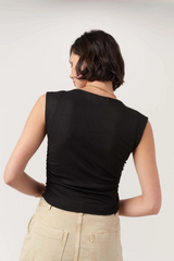 Black Carine Shirred Side Rib Tank Tank