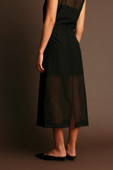 Black Hugh Sheer Skirt Midi Skirt