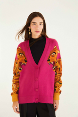 Maroon Bold Tiger Sleeve Knit Cardigan Cardigan