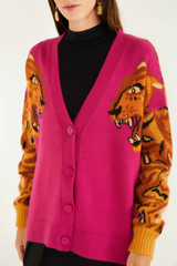 Maroon Bold Tiger Sleeve Knit Cardigan Cardigan