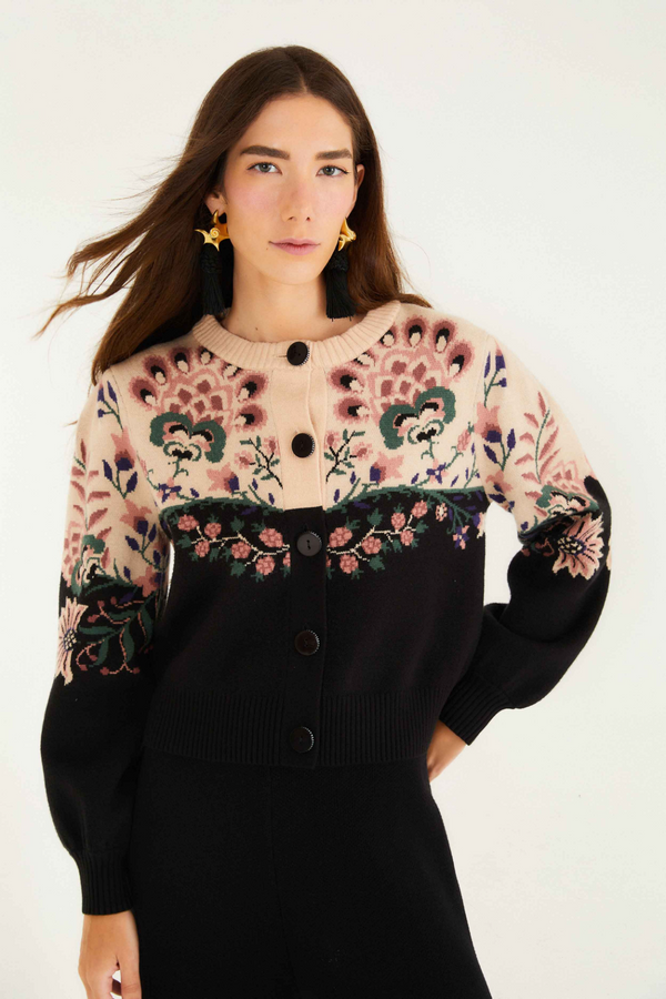 Antique White Belle Garden Mixed Knit Cardigan Cardigan