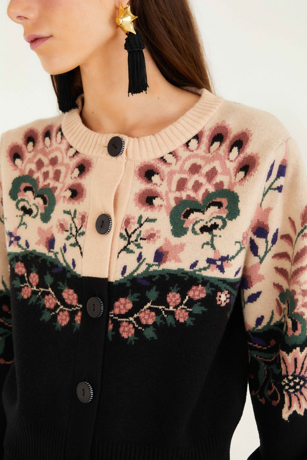 Black Belle Garden Mixed Knit Cardigan Cardigan