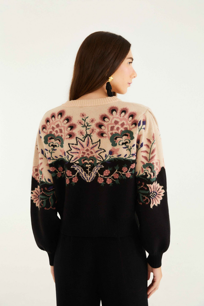 Antique White Belle Garden Mixed Knit Cardigan Cardigan