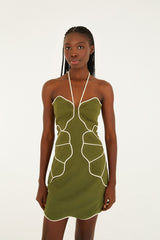 Dark Olive Green Green Wavy Cutouts Mini Dress Mini Dress