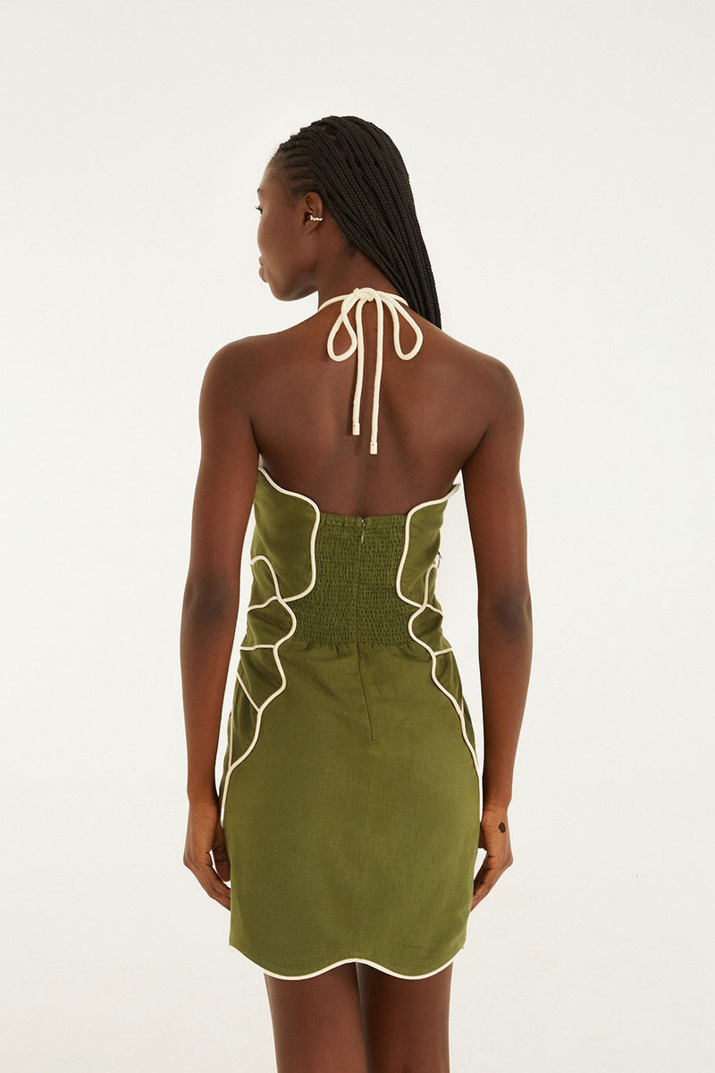 Green Wavy Cutouts Mini Dress Green Wavy Cutouts Mini Dress
