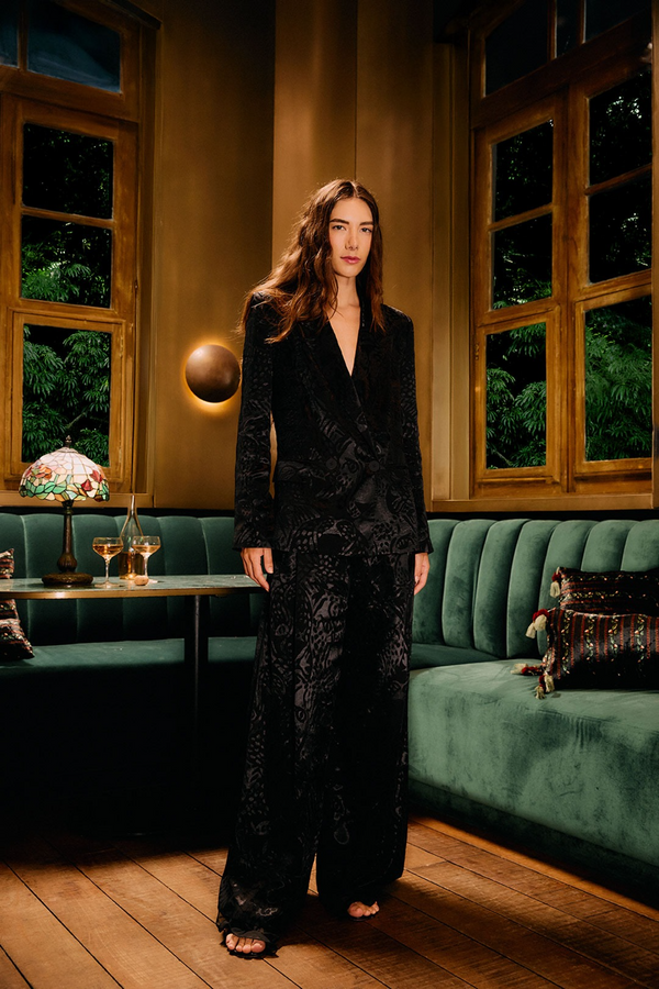 Black Leopard Jacquard Black Pants Pant