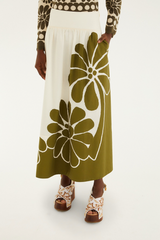 Antique White Palermo Green Midi Skirt Midi Skirt