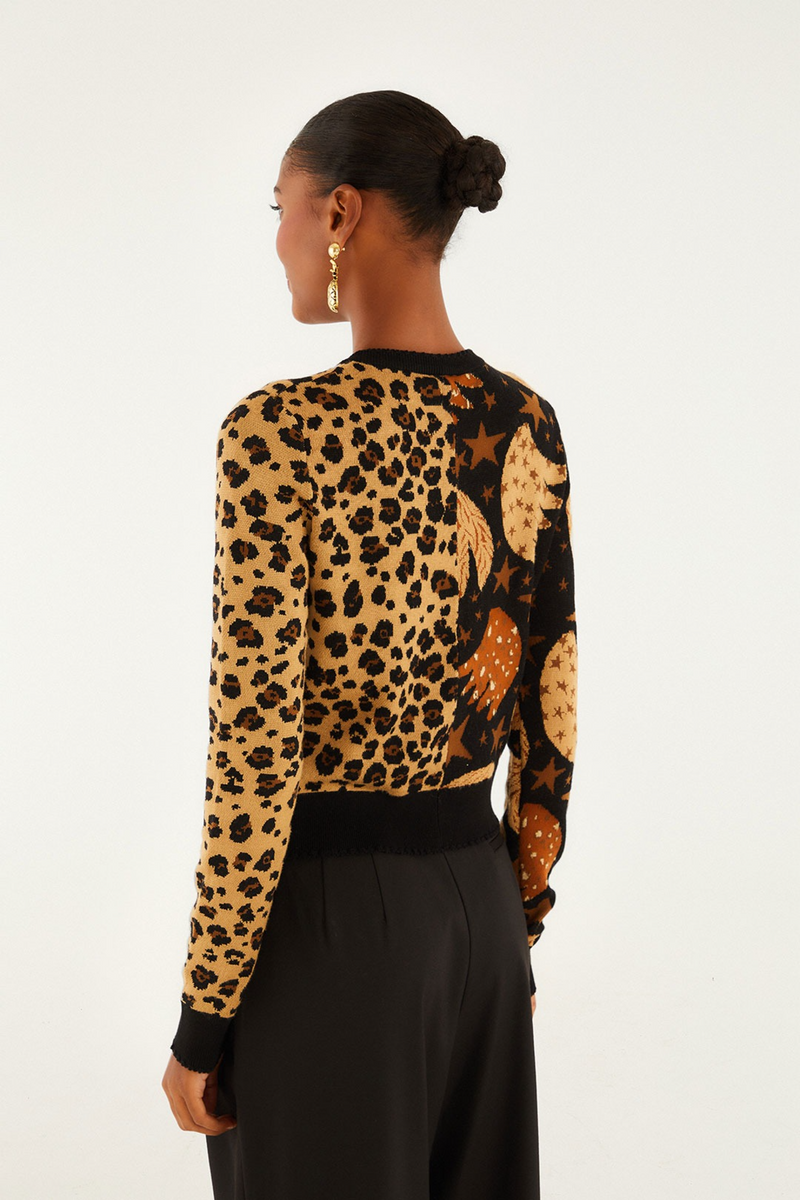 Black Banana Leopard Mixed Cardigan Cardigan