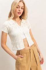 Misty Rose Beck Pointelle Knit Cardigan Cardigan
