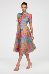 Lavender Marcel Organza Shirt Dress in Whisper Blue Zen in Bloom Formal Dress