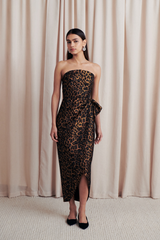 Dark Gray Zaniya Dress in Leopard Jacquard Midi Dress