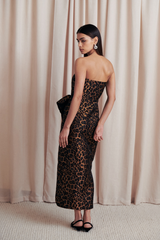Dark Gray Zaniya Dress in Leopard Jacquard Midi Dress