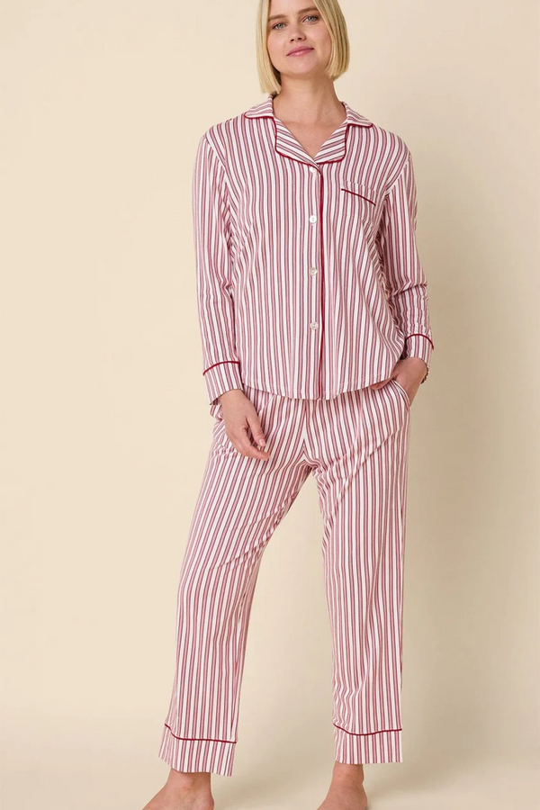Wheat Holiday Stripe Pima Knit Long-Sleeved Pajama Pajamas