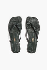 Dark Slate Gray Square Toe Lily Croc | Emerald Croc Flip Flop