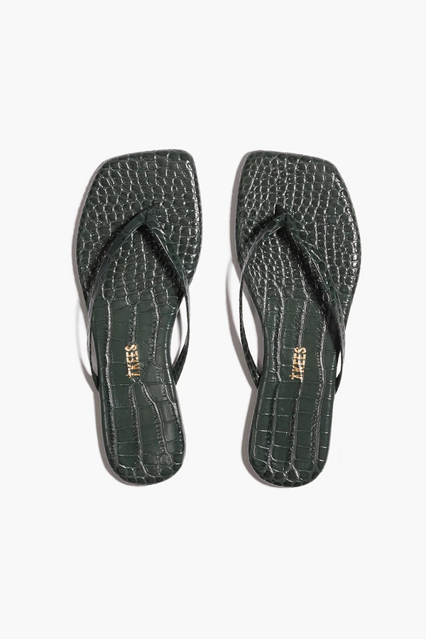 Dark Slate Gray Square Toe Lily Croc | Emerald Croc Flip Flop