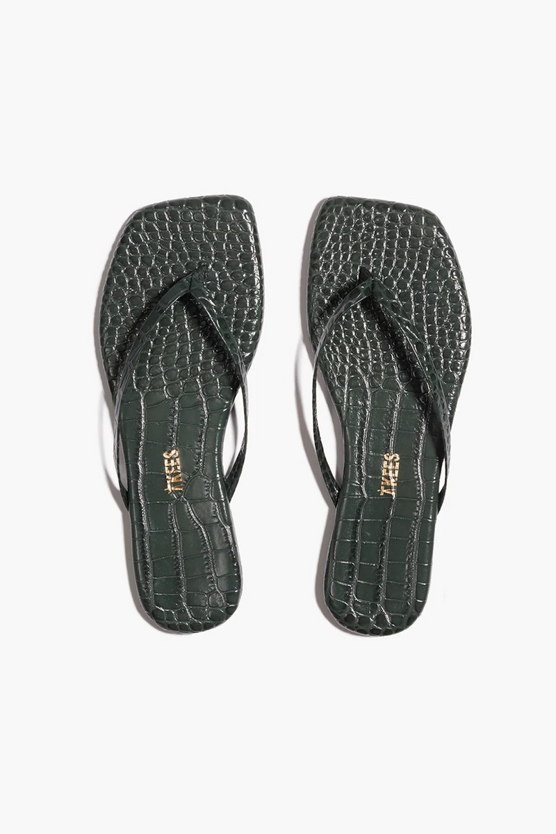 Dark Slate Gray Square Toe Lily Croc | Emerald Croc Flip Flop