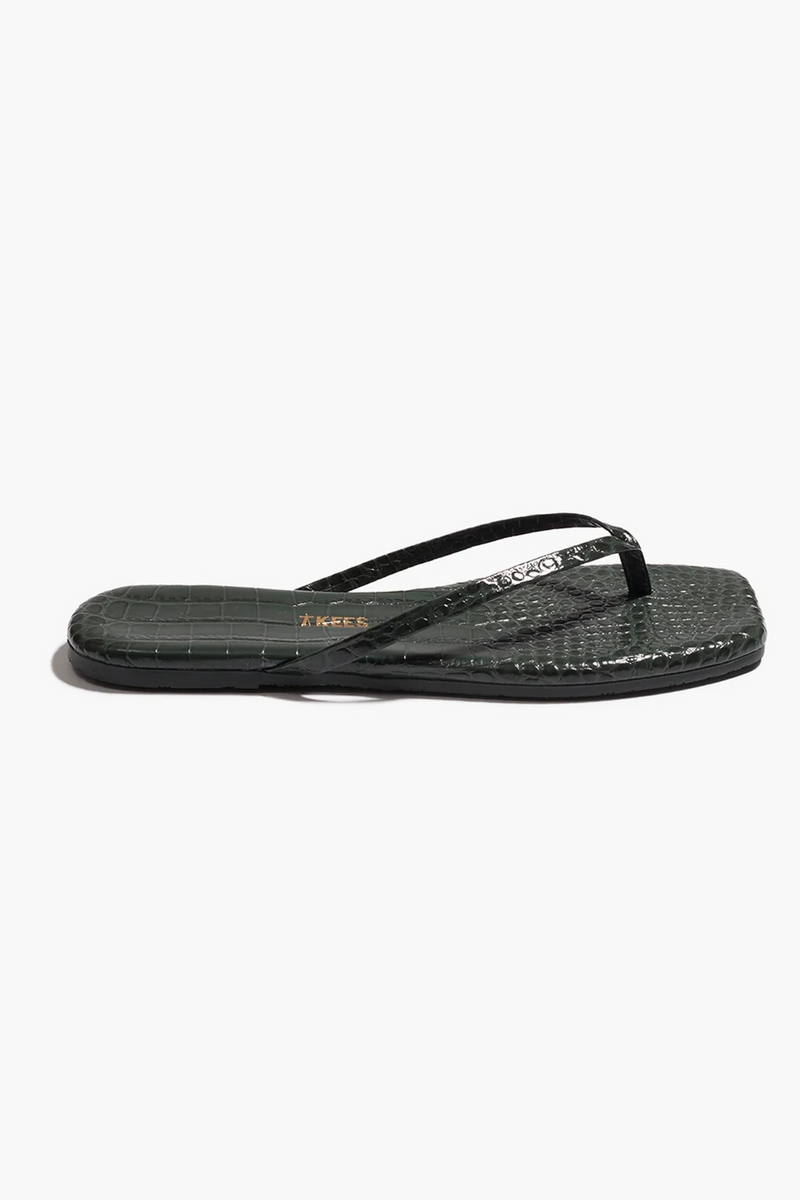 Snow Square Toe Lily Croc | Emerald Croc Flip Flop