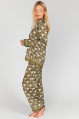 Light Gray Overslept Pj Set in Extra Dirty Martini Silky Pajamas