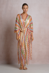 Gray Afterglow Waves Kaftan Coverup