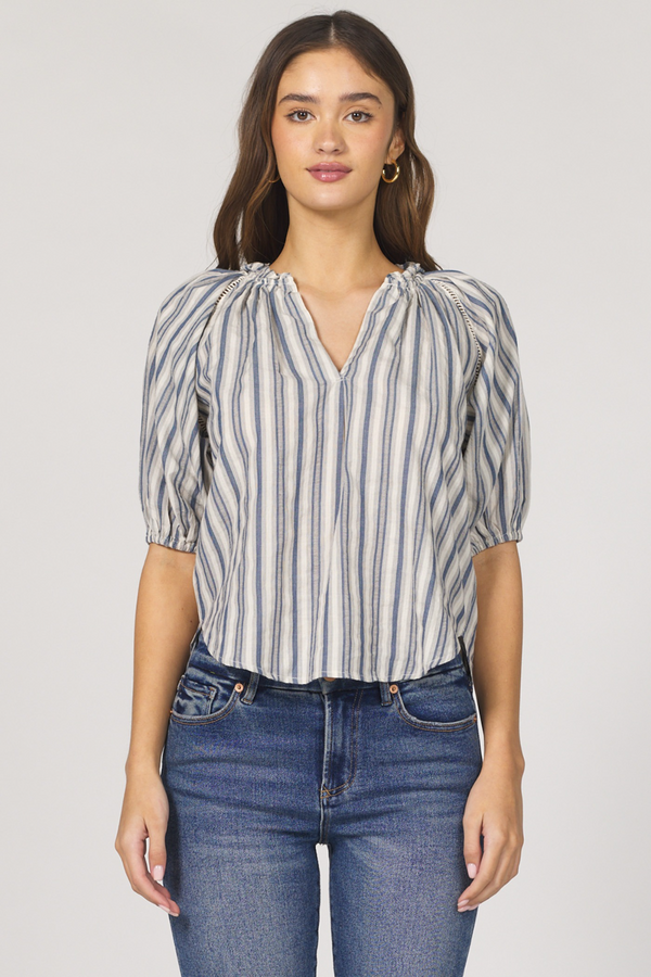 Light Gray Costa Top in Dark Blue Stripe Top
