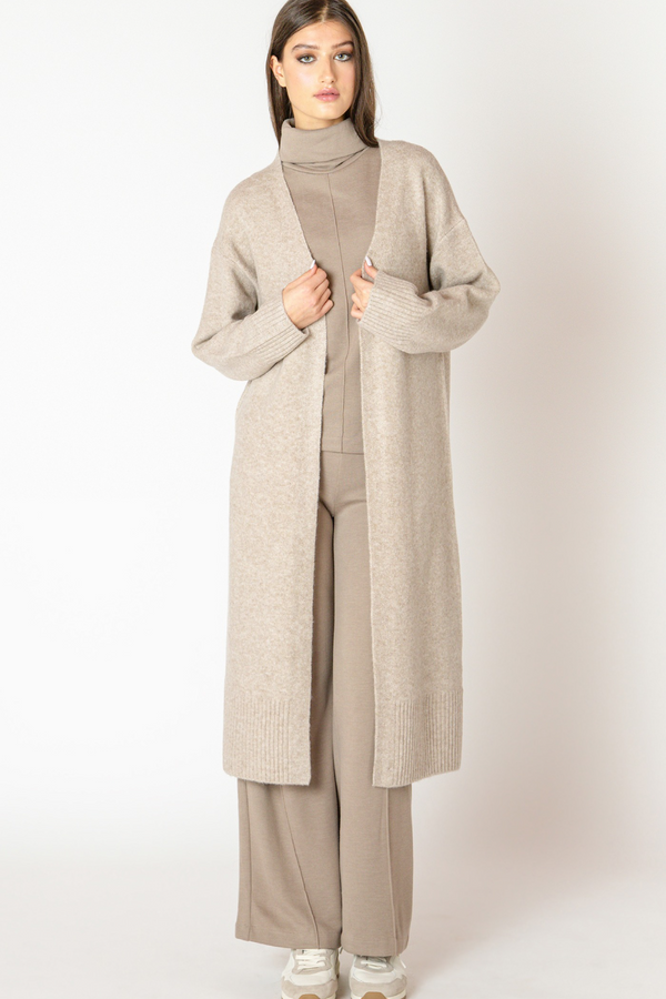 Light Gray Longline Open Cardigan Cardigan