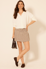 Bisque Young Skirt in Cream Plaid Mini Skirt