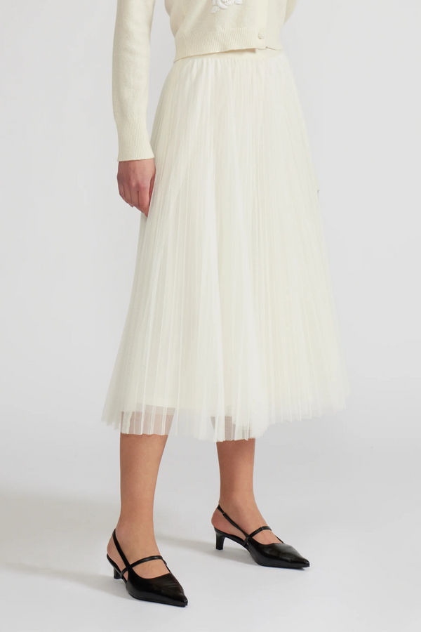 Light Gray Sharlene Pleated Tulle Skirt Midi Skirt