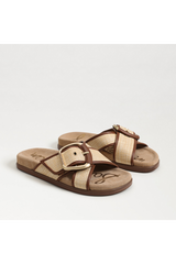 Lavender Darla Multi Buckle Slide Sandal | Bleached Beechwood Faux Raffia Sandal