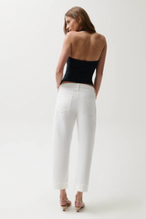 Light Gray Kacey Mid Rise Cuffed Boyfriend Jean | Optic White Jeans