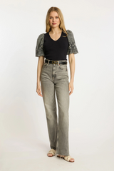 Antique White Andrea Top in Indigo Dot Top