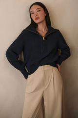 Rosy Brown Maura Half Zip Rib Knit Sweater