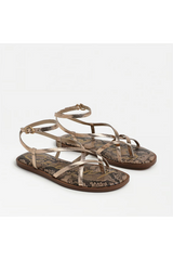 White Smoke Dakota Ankle Strap Sandal | Antique Gold Leather Sandal
