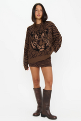 White Smoke Seasons Sweater in Wild Tiger Grpahic Knit Sweater