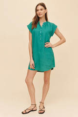 Wheat Cap Sleeve Henley Dress Mini Dress