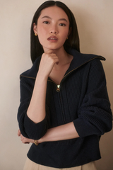 Rosy Brown Maura Half Zip Rib Knit Sweater