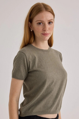 Gray Short Sleeve Crew Neck Knit Top Top
