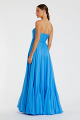 Lavender Strapless Chiffon Gown With Braided Belt | Turquiose Formal Gown