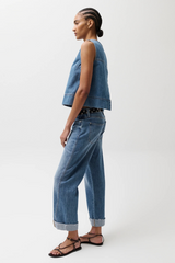 Light Gray Kacey Mid Rise Cuffed Straight Jean | Laguna Jeans