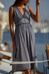 Slate Gray Fit & Flare V-Neck Midi Dress Midi Dress