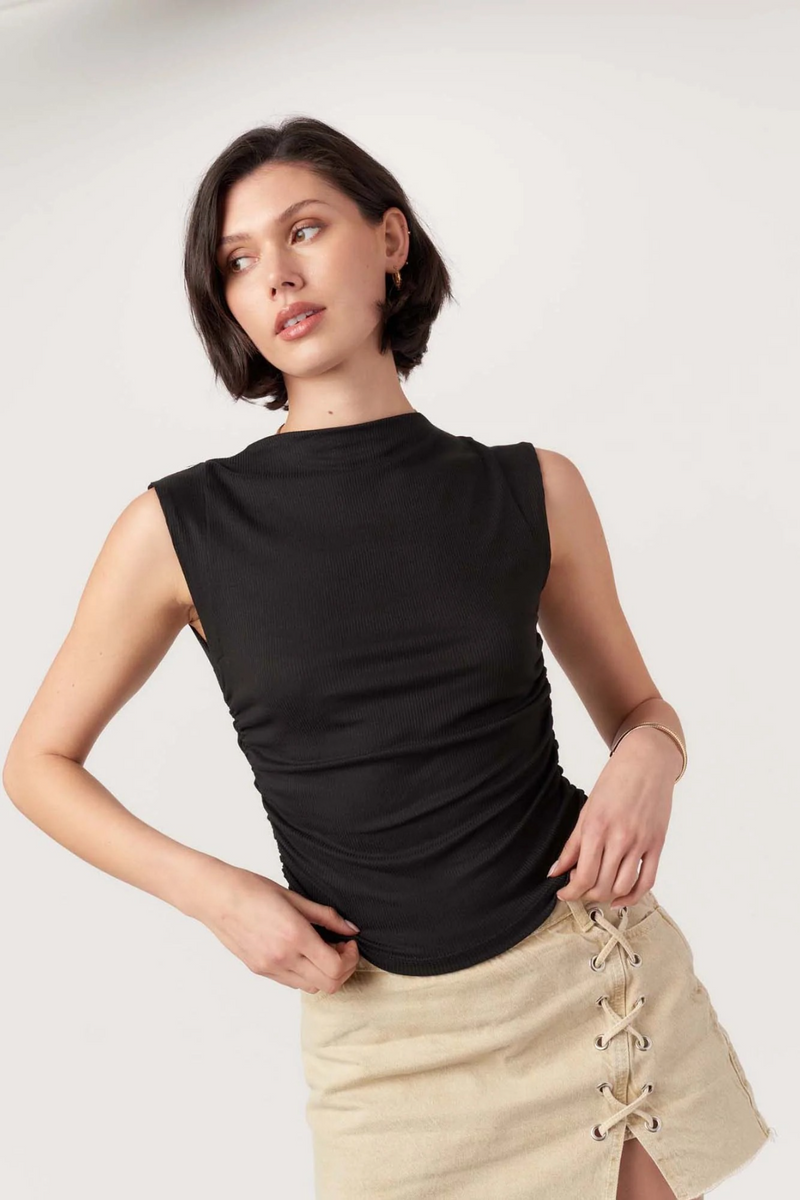 Black Carine Shirred Side Rib Tank Tank