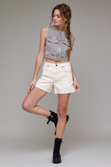 Dark Gray Ava High Rise A Line Short | Ecru Denim Shorts