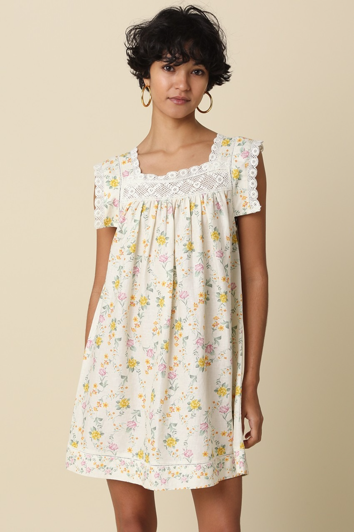 flutter sleeve mini dress Kit Floral Flutter Sleeve Mini Dress Natural / L