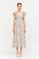 Lavender Jillian Flutter Sleeve Floral Dress Midi Dress