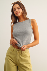 Light Gray Simply Stitched Ribbed Tank Tank
