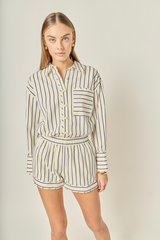 Light Gray Oversized Striped Button Down Shirt Shirt
